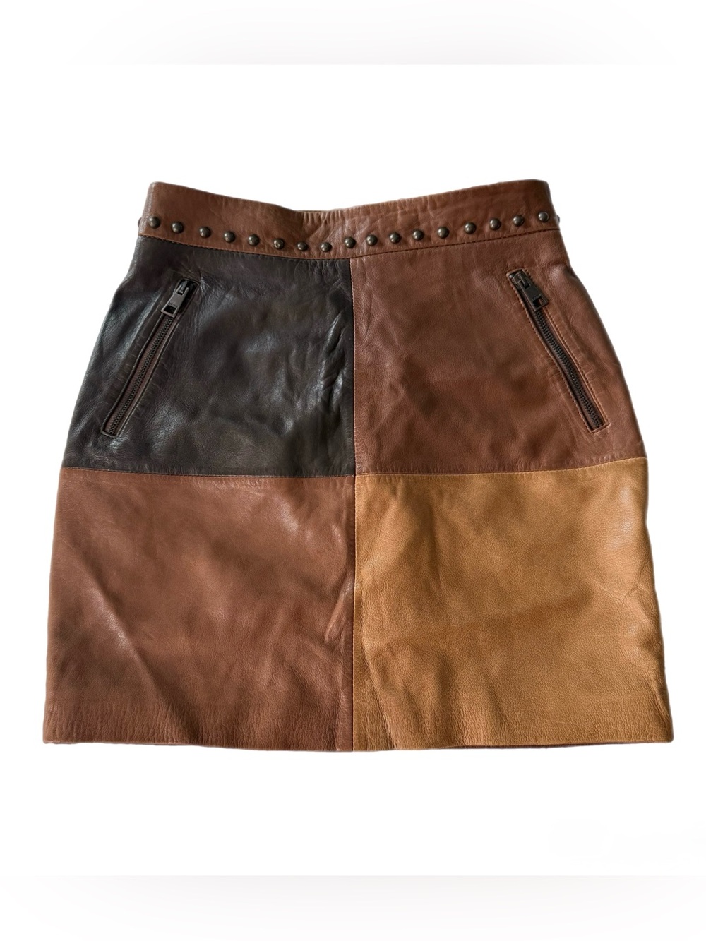 Just Cavalli Patchwork Leather Mini Skirt in Brown and Tan